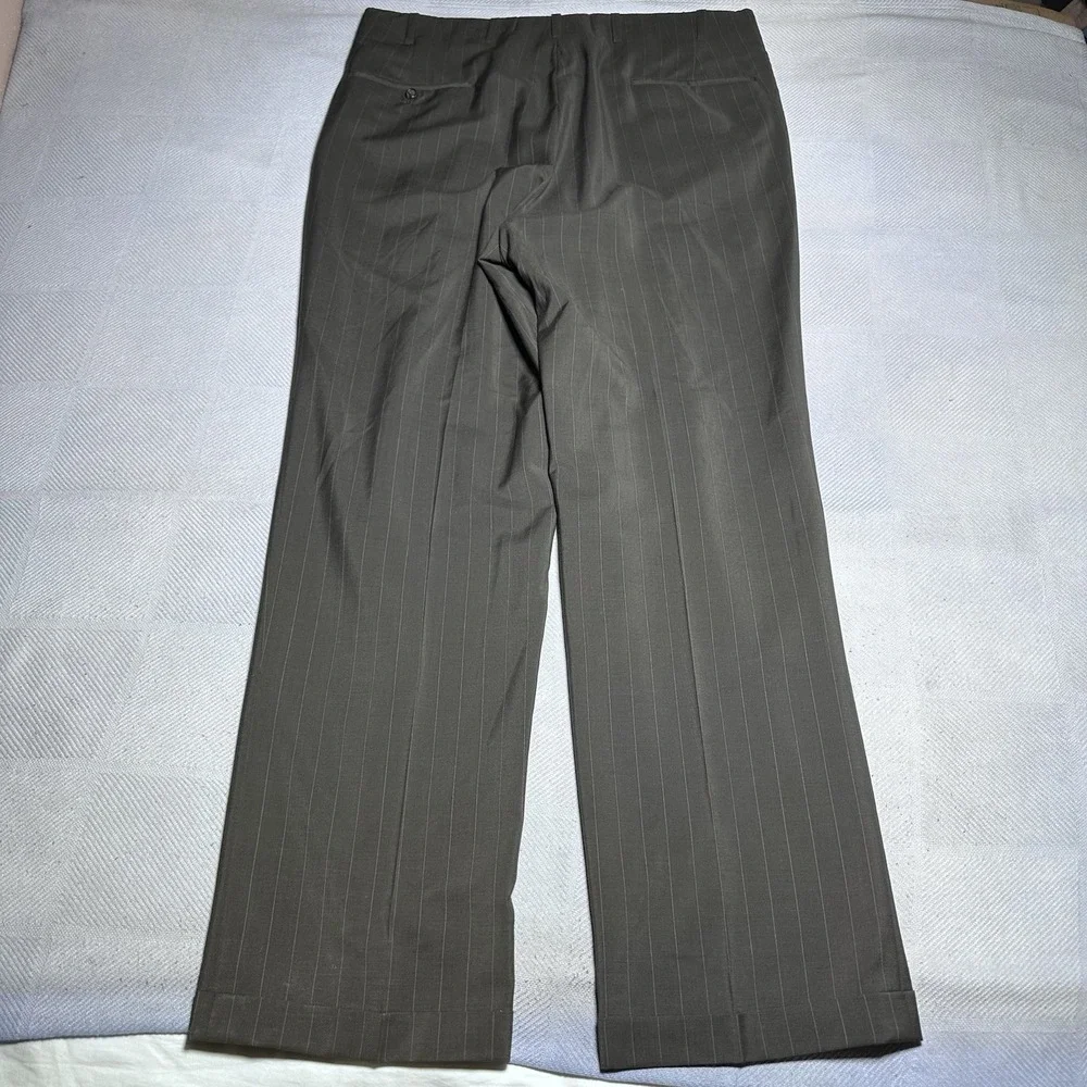 Vintage Oxxford Clothes Suit 44L 36x33 Wool Stripe‎ Unstructured Cuffed Pleated